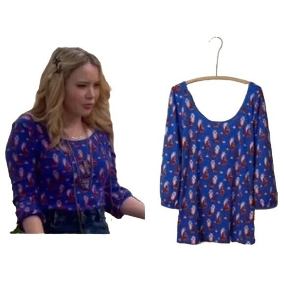 Anthropologie Postmark Blue Novelty Fox Print Top - Picture 1 of 6